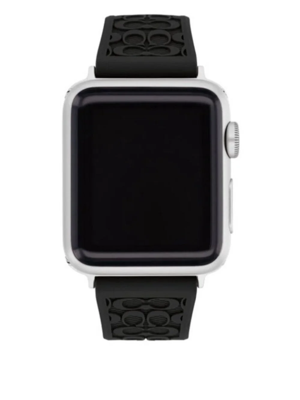 Coach Apple Watch Band 38/40/41mm Black Rubber Strap Silver Tone Buckle 14700052